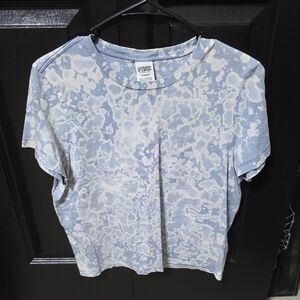 PINK Victoria's Secret Blue and White Short Sleeve Tee